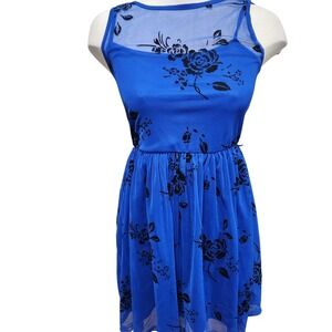 ASOS‎ Blue Black Floral Mesh Overlay Fit Flare Dress UK 8 US 4
